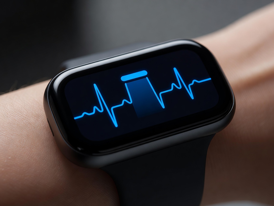 Close up of a wearable screen displaying a heart rate graph