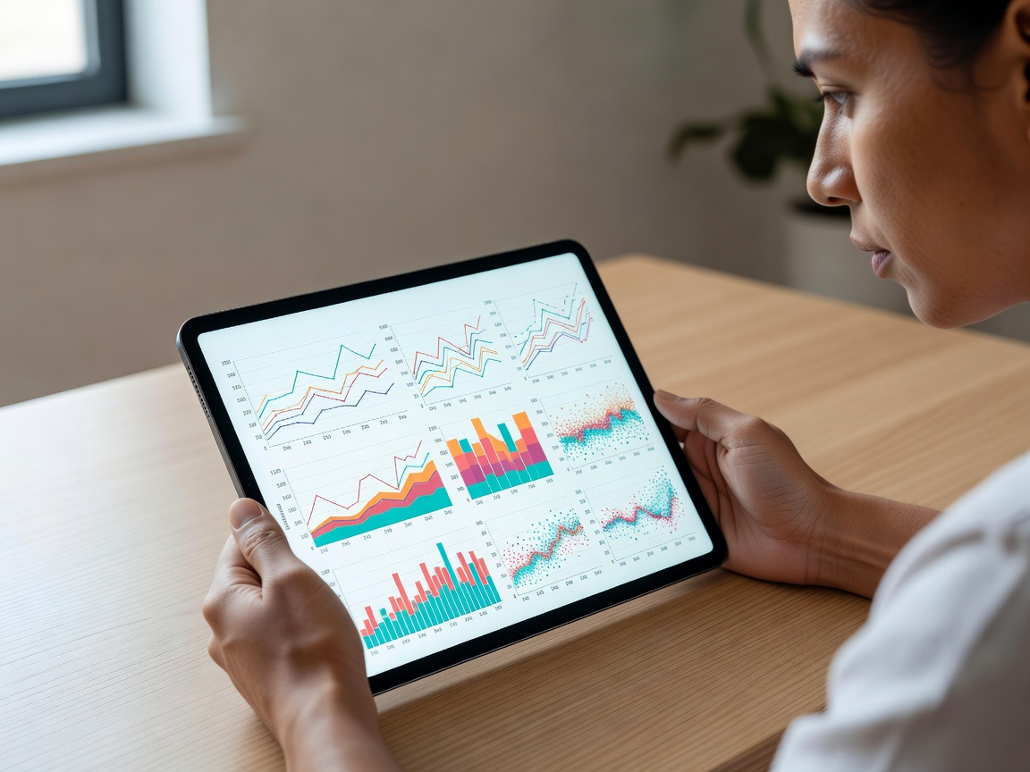 Person analyzing complex health graphs on a tablet computer