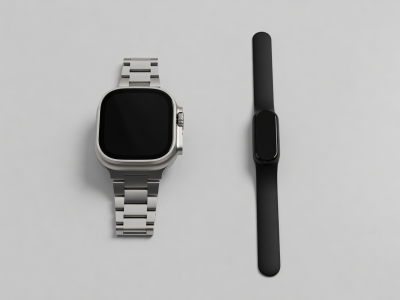 Side by side comparison of a large smartwatch and a slim fitness band